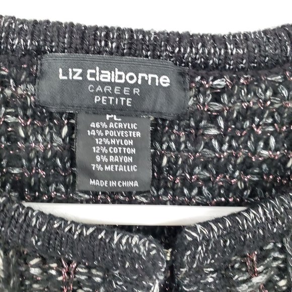 Liz Claiborne Clasp Front Black Shimmer Metallic Women's Sweater L Petite - Picture 3 of 9